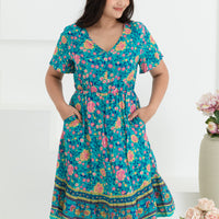 Emily Bohemian V-Neck Dress In Green Floral