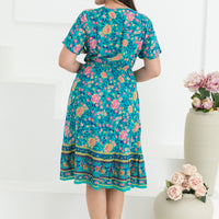 Emily Bohemian V-Neck Dress In Green Floral