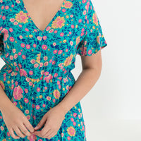 Emily Bohemian V-Neck Dress In Green Floral