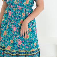 Emily Bohemian V-Neck Dress In Green Floral