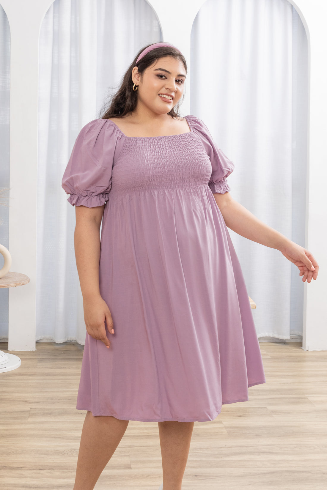 Shelley Smocked Dress In Lilac Purple