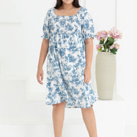 Shelley Smocked Dress In Blue Toile De Jouy