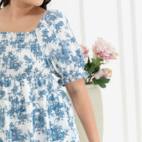 Shelley Smocked Dress In Blue Toile De Jouy