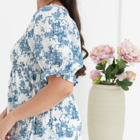 Shelley Smocked Dress In Blue Toile De Jouy