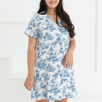 Rosie Shift Dress In Blue Toile De Jouy