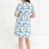 Rosie Shift Dress In Blue Toile De Jouy