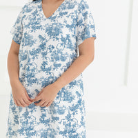 Rosie Shift Dress In Blue Toile De Jouy