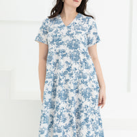 Eva Tiered Dress In Blue Toile De Jouy