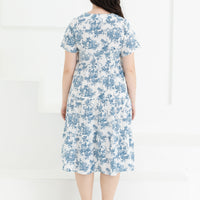Eva Tiered Dress In Blue Toile De Jouy