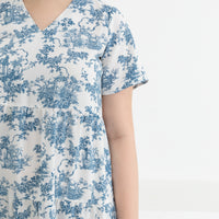 Eva Tiered Dress In Blue Toile De Jouy
