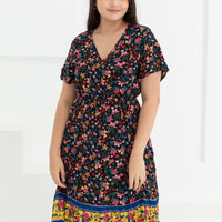 Emily Bohemian V-Neck Dress In Black Floral