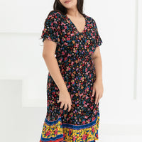 Emily Bohemian V-Neck Dress In Black Floral