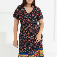 Emily Bohemian V-Neck Dress In Black Floral