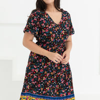 Emily Bohemian V-Neck Dress In Black Floral