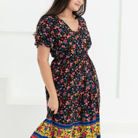Emily Bohemian V-Neck Dress In Black Floral