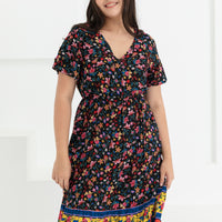Emily Bohemian V-Neck Dress In Black Floral