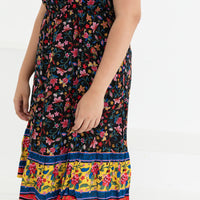 Emily Bohemian V-Neck Dress In Black Floral