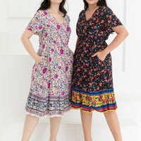 Emily Bohemian V-Neck Dress In White Floral