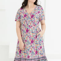 Emily Bohemian V-Neck Dress In White Floral