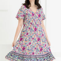 Emily Bohemian V-Neck Dress In White Floral