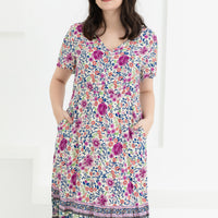 Emily Bohemian V-Neck Dress In White Floral