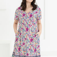 Emily Bohemian V-Neck Dress In White Floral