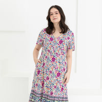 Emily Bohemian V-Neck Dress In White Floral