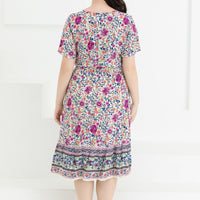 Emily Bohemian V-Neck Dress In White Floral