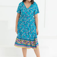 Emily Bohemian V-Neck Dress In Blue Floral