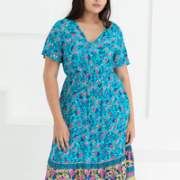 Emily Bohemian V-Neck Dress In Blue Floral