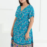 Emily Bohemian V-Neck Dress In Blue Floral