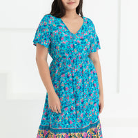 Emily Bohemian V-Neck Dress In Blue Floral