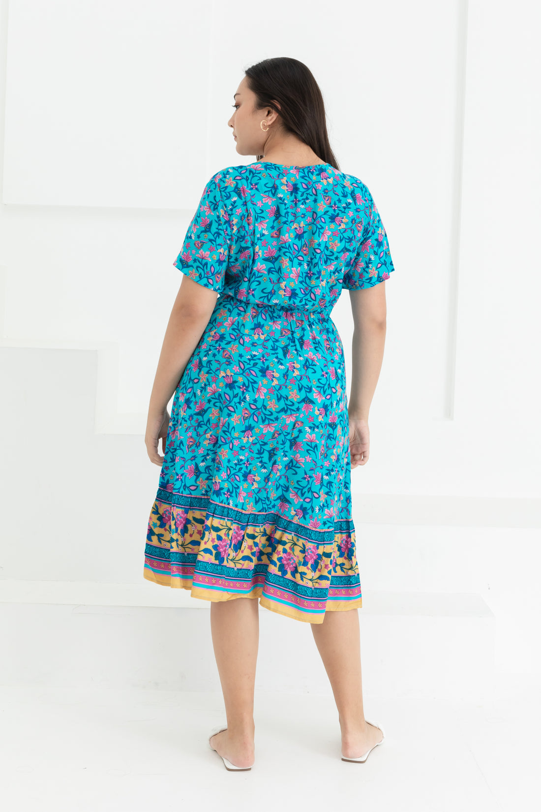 Emily Bohemian V-Neck Dress In Blue Floral