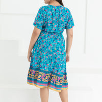 Emily Bohemian V-Neck Dress In Blue Floral
