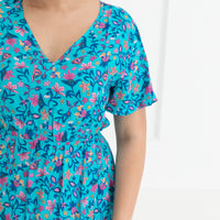Emily Bohemian V-Neck Dress In Blue Floral