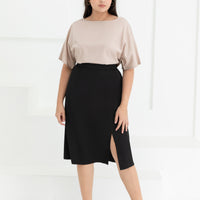 Deidre High Waisted Slit Midi Skirt In Black