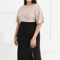 Deidre High Waisted Slit Midi Skirt In Black