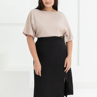 Deidre High Waisted Slit Midi Skirt In Black