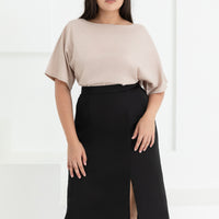 Deidre High Waisted Slit Midi Skirt In Black