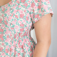 Poppy Scoop Neck Ruched Dress In Pink