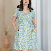 Poppy Scoop Neck Ruched Dress In Blue