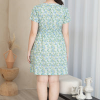 Poppy Scoop Neck Ruched Dress In Blue