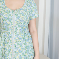 Poppy Scoop Neck Ruched Dress In Blue