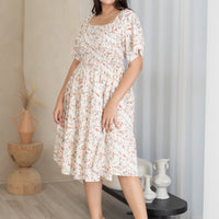 Flora Smocked Casual Dress In White Red Floral
