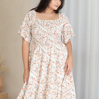 Flora Smocked Casual Dress In White Red Floral