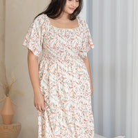 Flora Smocked Casual Dress In White Red Floral