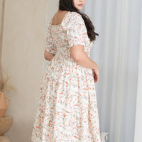 Flora Smocked Casual Dress In White Red Floral