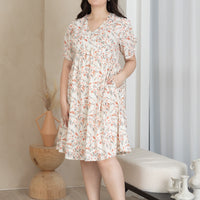 Janice V-Neck Tie Dress In White Red Floral