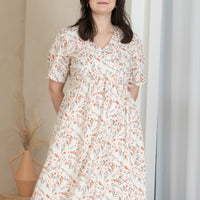 Janice V-Neck Tie Dress In White Red Floral