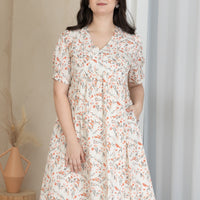 Janice V-Neck Tie Dress In White Red Floral